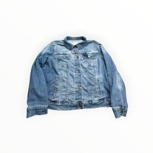 St. John's Bay Denim Jacket Womens 0X Blue Medium Wash‎ Trucker Stretch 4093